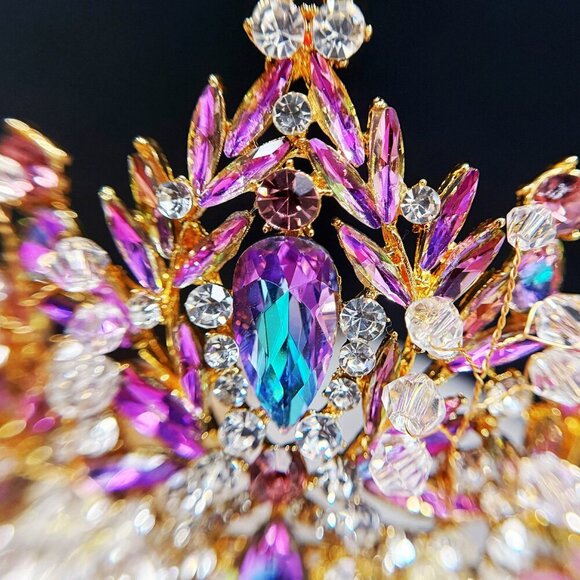 Lavender Tiara, Victorian tiara, Purple Crystal crown, Princess Gold Tiara - Picture 2 of 11